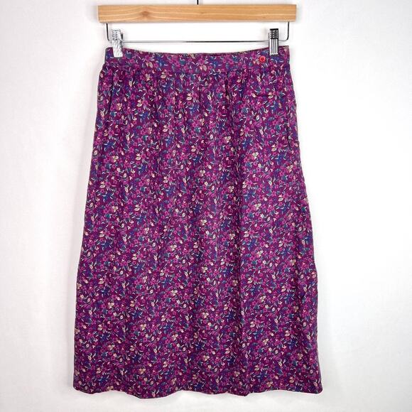 Vintage L.L. Bean Purple Floral Midi Skirt 10 - Picture 1 of 8